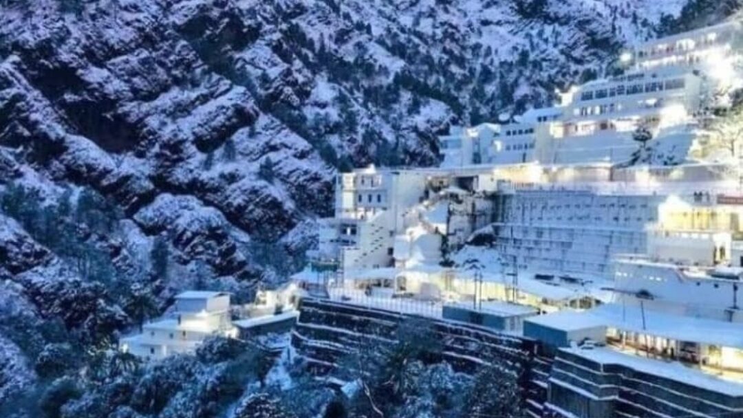 View of Vaishno Devi temple during the snowfall.