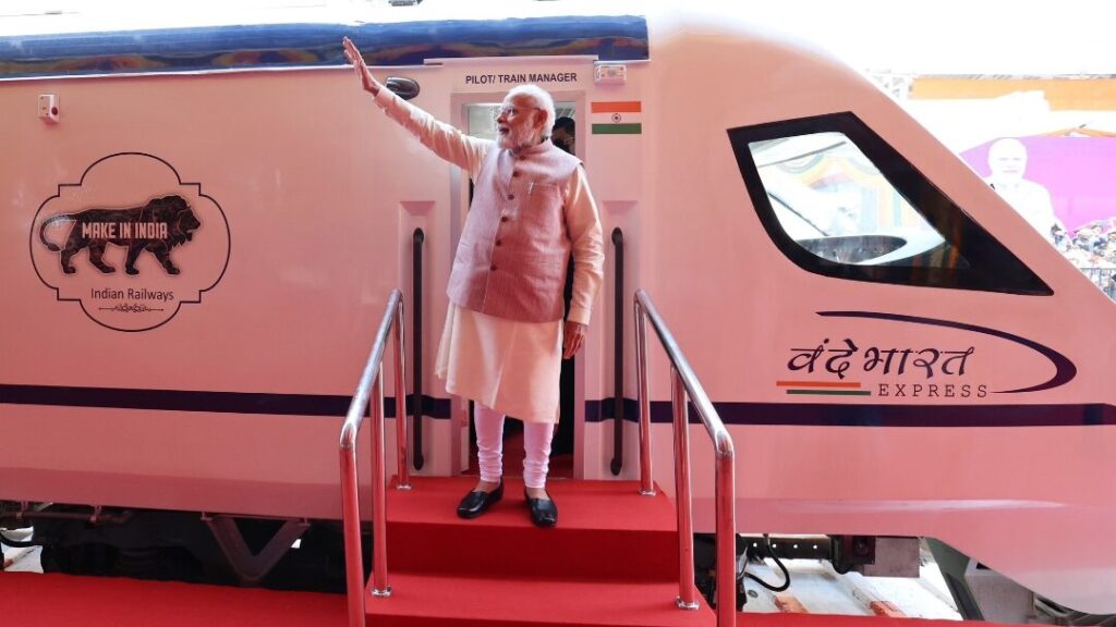Prime Minister Narendra Modi flagged off the eight-coach Chennai-Coimbatore Vande Bharat Express