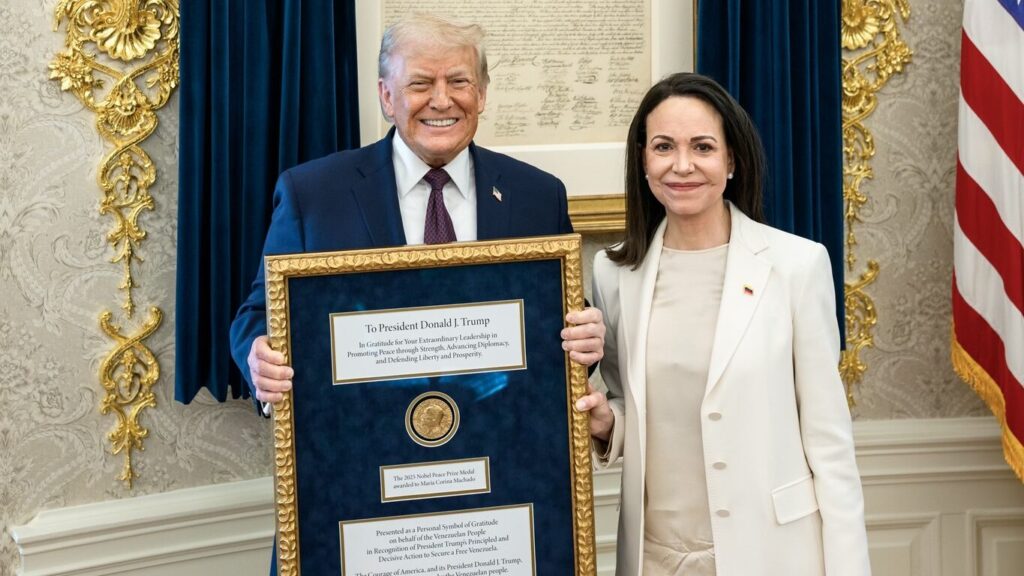 Donald Trump and María Corina Machado with Nobel Peace Prize